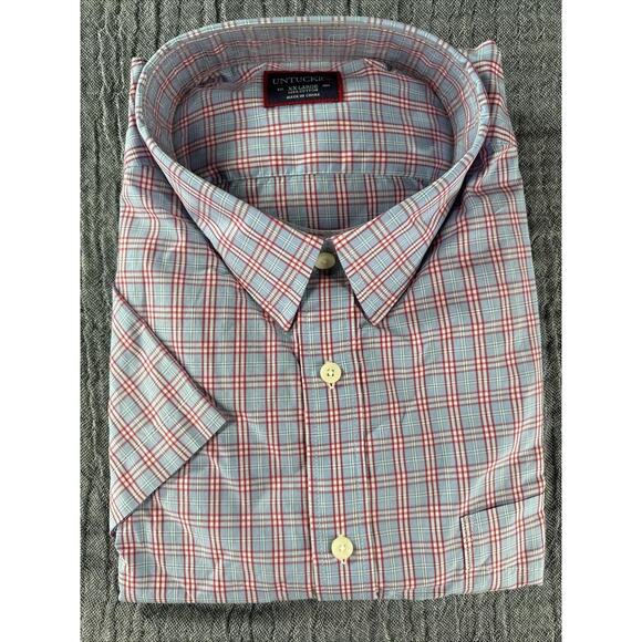 UNTUCKit Sauterns Mens XX-Large Short Sleeve Button Up Red Blue Plaid‎ Shirt - Picture 5 of 6